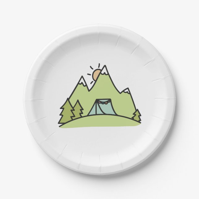 Wilderness Mountains Forest Camping Paper Plates (Front)