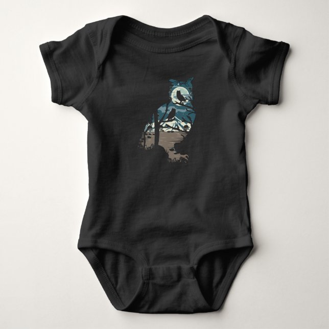 Wilderness Nature Full Moon Owls Birds Baby Bodysuit (Front)