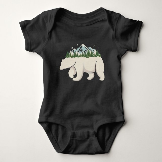 Wilderness Northern Mountain Forest Polar Bear Art Baby Bodysuit (Front)