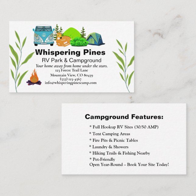 Wilderness RV Site Contact Card with Camper Van (Front/Back)