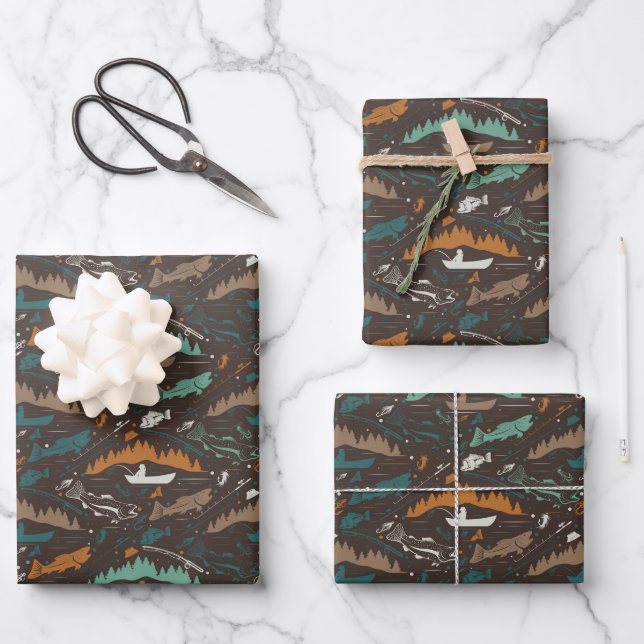 Wilderness Salmon Fishing Boat Lake Sports Wrapping Paper Sheets (Front)