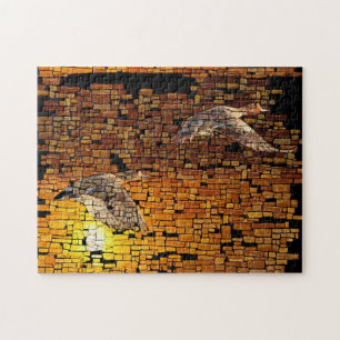 Wilderness Sunset Ducks On Stone Background Jigsaw Puzzle