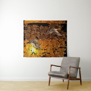 Wilderness Sunset Ducks On Stone Background Tapestry