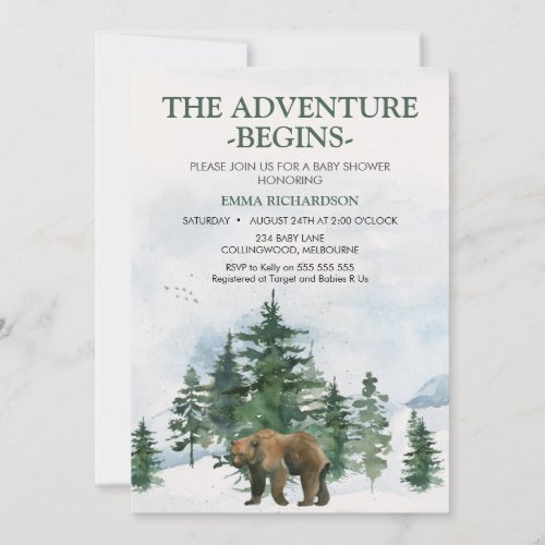 Wilderness Trees Brown Bear Baby Shower Invitation