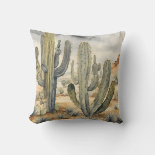 Wilderness Watercolor Cactus Mojave Desert Throw Pillow