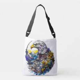 Wilderness Watercolor Forest Moon Eagle Crossbody Bag