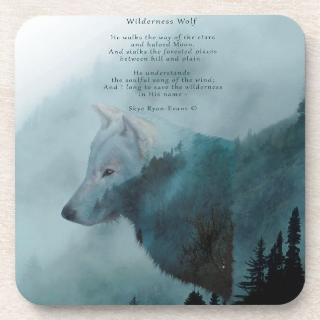 Wilderness Wolf & Eco Poem Drink Coaster (Front)
