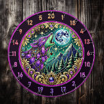 Wilderness Wolf Howling Under Full Moon Dart Board<br><div class="desc">Create a haven of rustic elegance with this stunning wolf artwork. Featuring bold purples, intricate golden swirls, and a circular design, it’s perfect for enhancing your fishing lodge or man cave. Imagine this piece as your dartboard, inspiring friendly competition and storytelling alike. The scene captures a wolf mid-howl, surrounded by...</div>