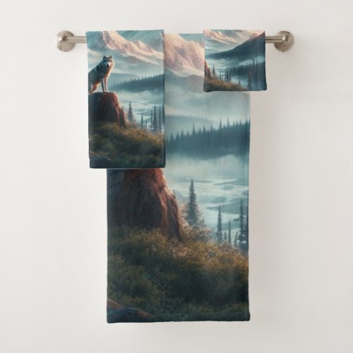 Wilderness Wolves Brown and Blue Towel Set