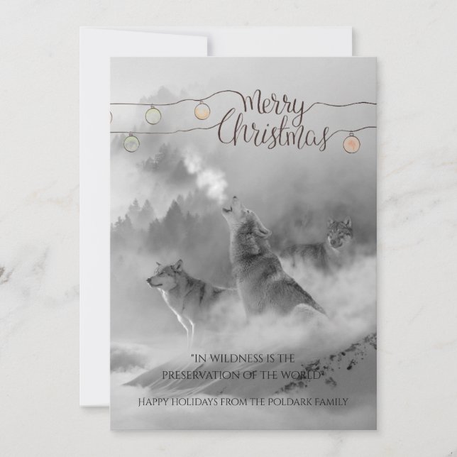 Wilderness Wolves In Snow Christmas Holiday Card (Front)