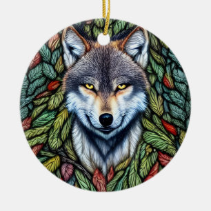 Wilderness Woodland Predator Wolf Ceramic Ornament