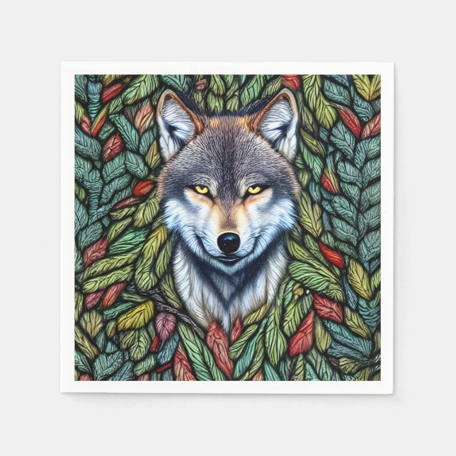 Wilderness Woodland Predator Wolf Napkins (Front)