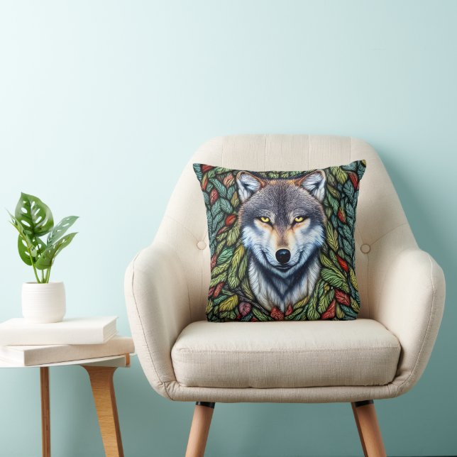 Wilderness Woodland Predator Wolf Throw Pillow (Chair)