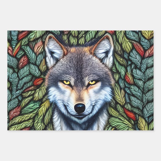 Wilderness Woodland Predator Wolf Wrapping Paper Sheets (Front)