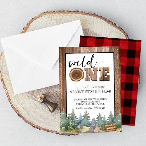 Wilderness Woodland Wild One Boys 1st Birthday Invitation