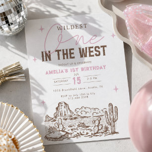 Wildest One Cowgirl 1st Birthday Invitation Pink
