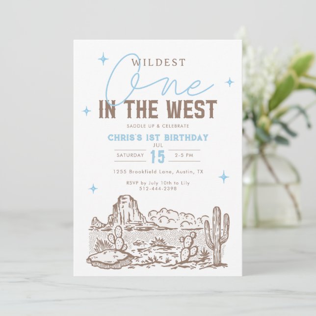 Wildest One Western 1st Birthday Invitation Cowboy (Standing Front)