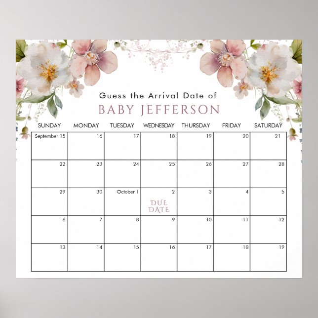Wildfloral Baby Shower Guess Due Date Calendar Pos Poster (Front)