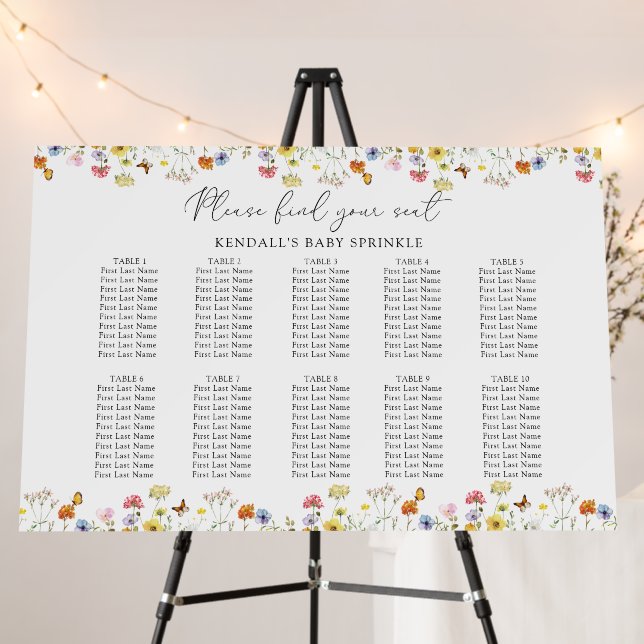 Wildflower 10 Table Baby Sprinkle Seating Chart Foam Board (In Situ (Stand))