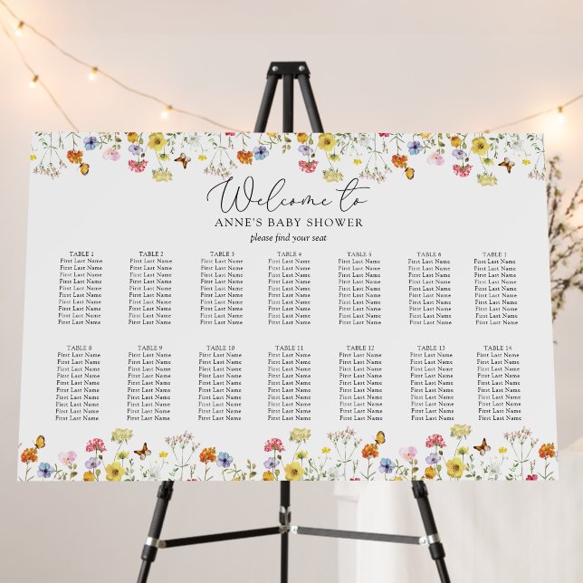 Wildflower 14 Table Baby Shower Seating Chart Foam Board (In Situ (Stand))