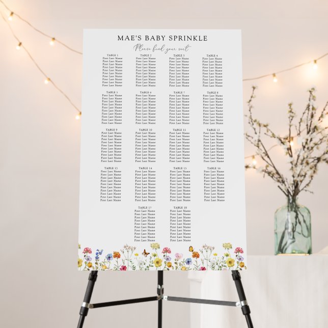 Wildflower 18 Table Baby Sprinkle Seating Chart Foam Board (In Situ (Stand))