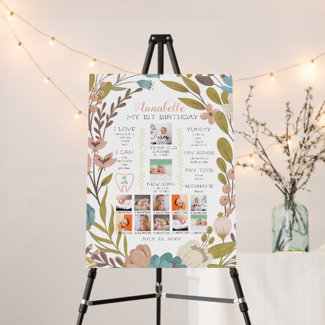 Wildflower 1st Birthday Milestone 12 Month Photo Foam Board (In Situ (Stand))