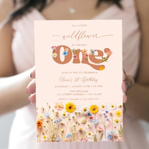 Wildflower 1st Birthday Modern Invitation