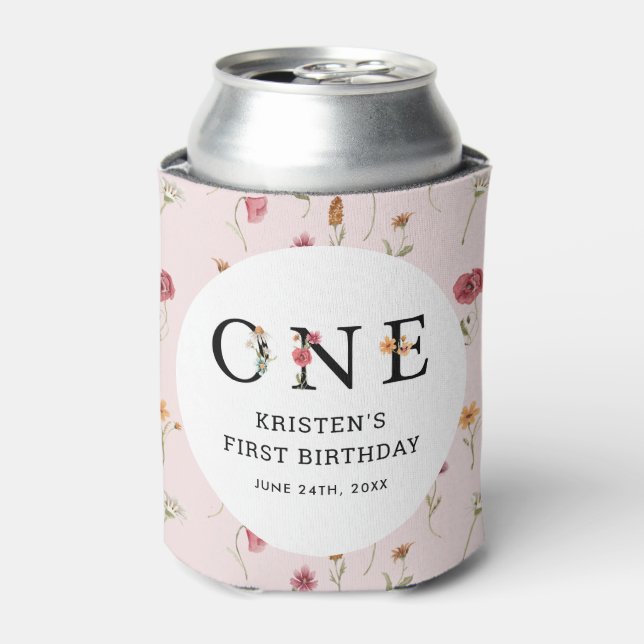 Wildflower 1st Birthday Party Favors Can Cooler (Can Front)