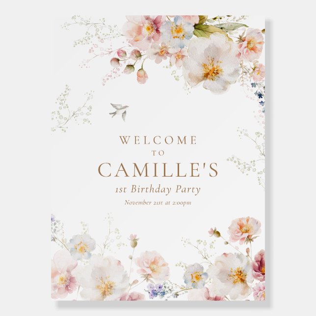 Wildflower 1st Birthday Party Welcome Sign (Front)