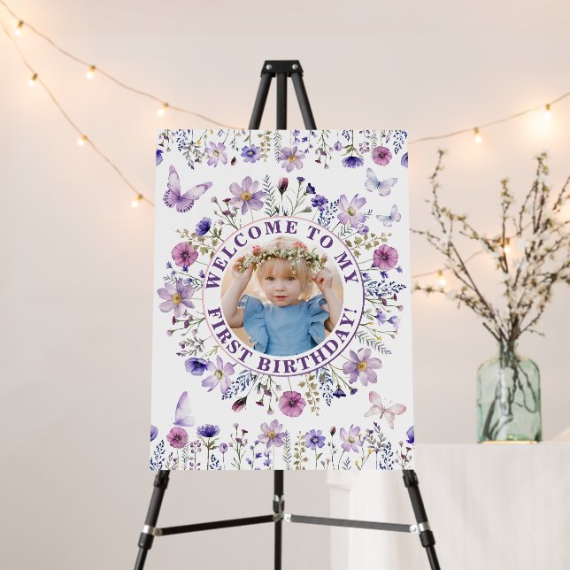 Wildflower 1st Birthday Photo Welcome Sign (In Situ (Stand))