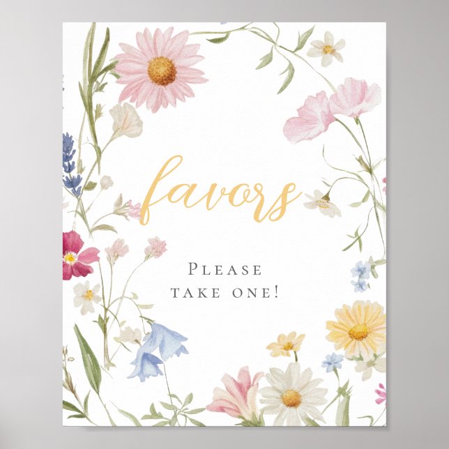 Wildflower 1st Birthday Please Take One Favors Poster (Front)