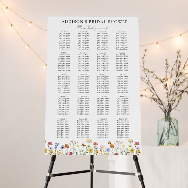 Wildflower 20 Table Bridal Shower Seating Chart Foam Board (In Situ (Stand))