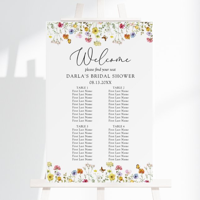 Wildflower 4 Table Bridal Shower Seating Chart Foam Board (Creator Uploaded)