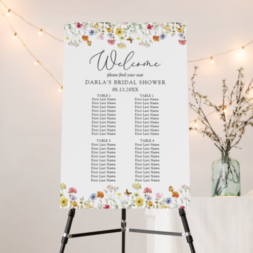Wildflower 4 Table Bridal Shower Seating Chart Foam Board