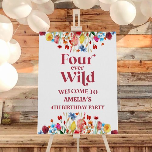 Wildflower 4th Fourth Birthday Party Welcome Sign