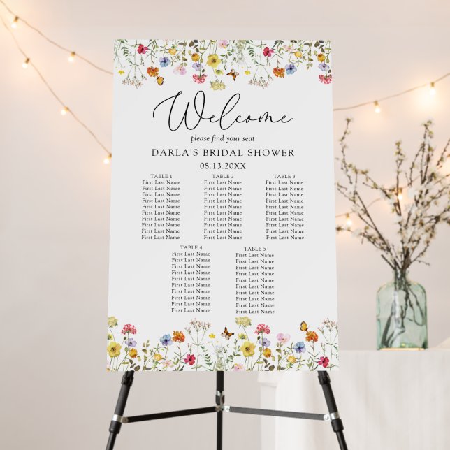 Wildflower 5 Table Bridal Shower Seating Chart Foam Board (In Situ (Stand))