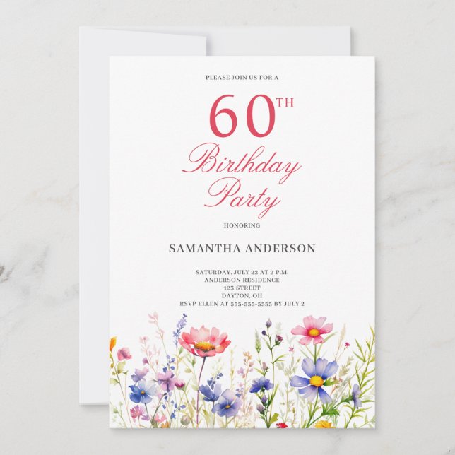 Wildflower 60th Birthday Party  Invitation (Front)
