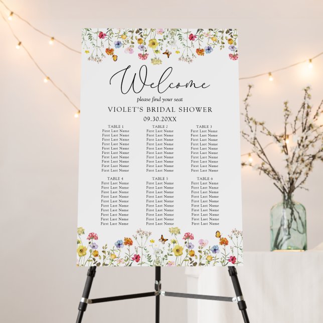 Wildflower 6 Table Bridal Shower Seating Chart Foam Board (In Situ (Stand))