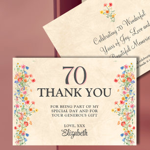 Wildflower 70th Birthday Elegant Thanks Thank You Card