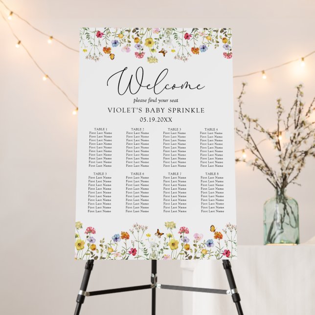 Wildflower 8 Table Baby Sprinkle Seating Chart Foam Board (In Situ (Stand))