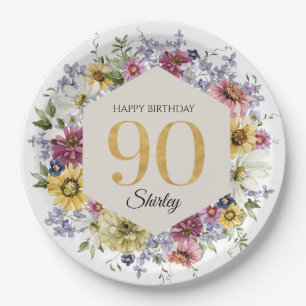 Wildflower 90th Birthday Personalized Paper Plates