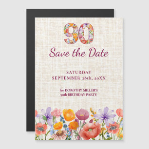 Wildflower 90th Birthday Save the Date Magnetic Invitation