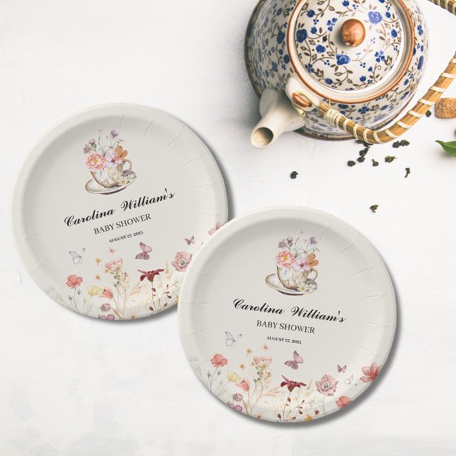 Wildflower a baby is brewing tea party baby shower paper plates (Creator Uploaded)