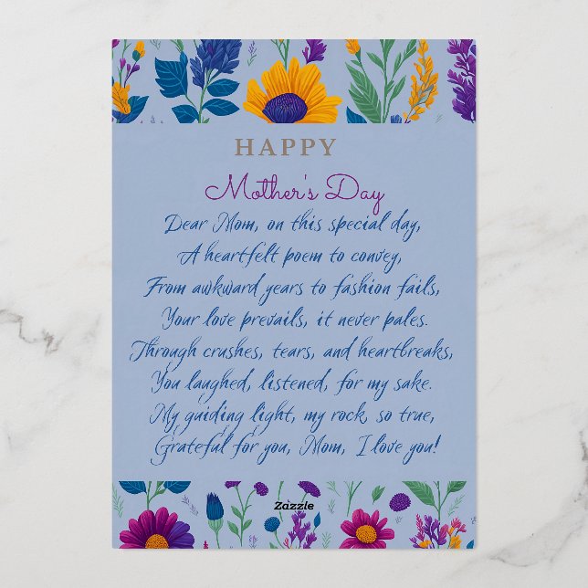 Wildflower - A Mother's Day Masterpiece with Poem Foil Holiday Card (Back)