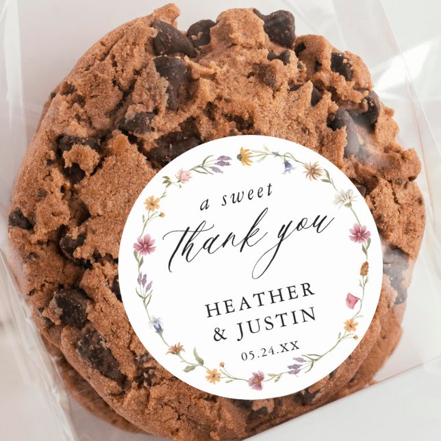 Wildflower A Sweet Thank You Wedding Favor Classic Round Sticker (Creator Uploaded)