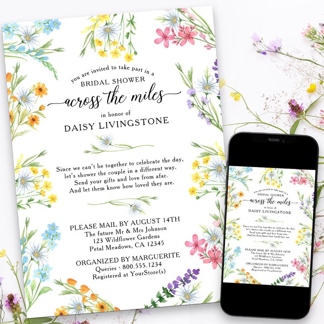 Wildflower Across the Miles Bridal Shower by Mail Invitation (Creator Uploaded)