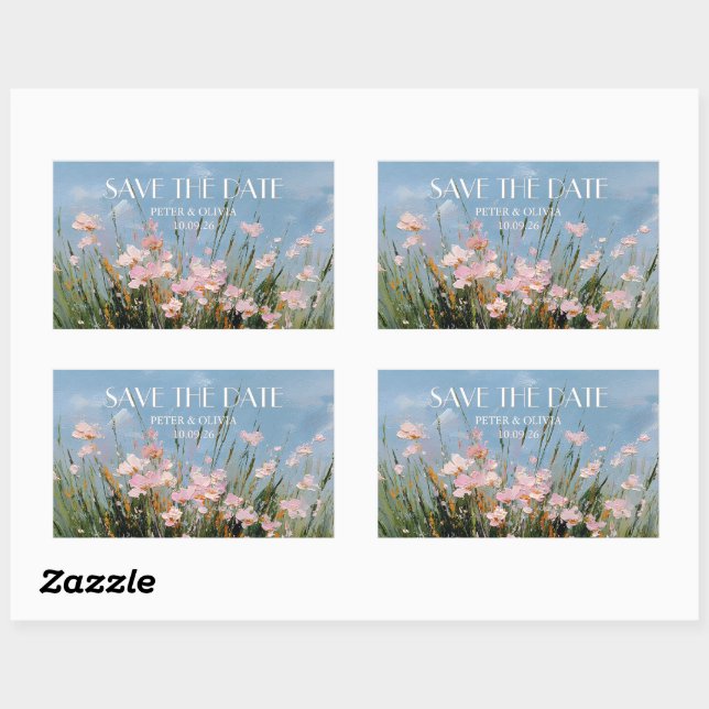 Wildflower Acrylic Art Save the Date Postcard Rectangular Sticker (Sheet)