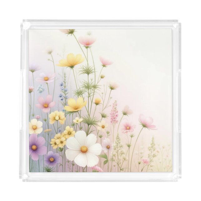 Wildflower Acrylic Tray – Pastel Floral Decor (Front)