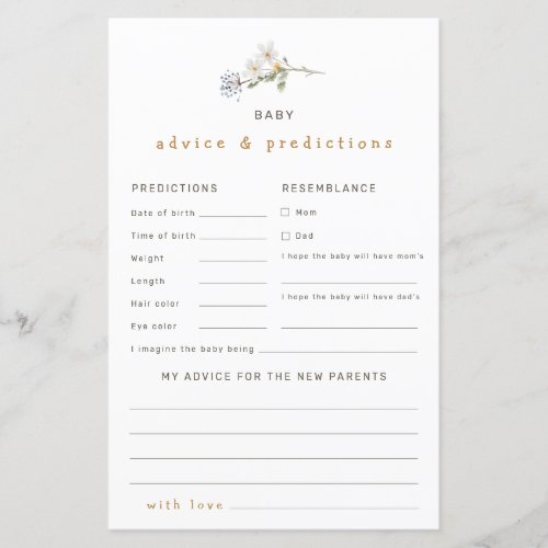 Wildflower Advice and Predictions Baby Shower Game