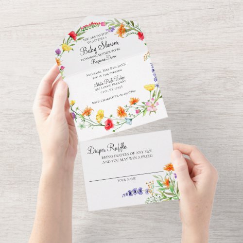 Wildflower All In One Baby Shower Invitation